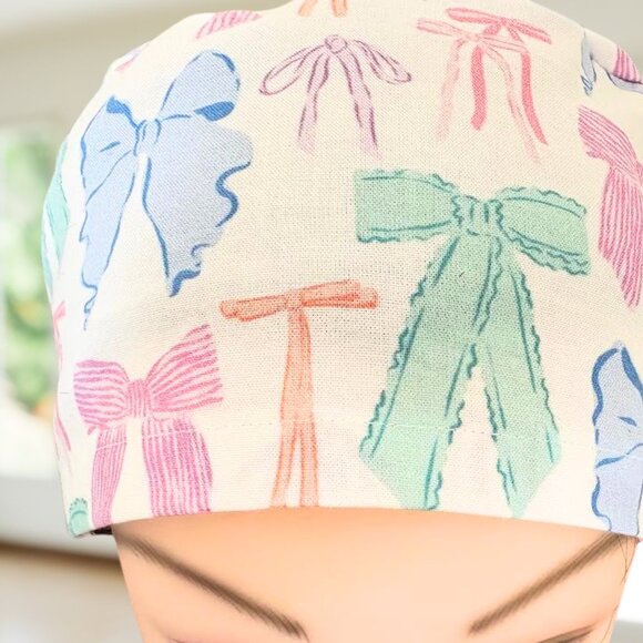 Premium Pastel Bows~ Ponytail Scrub Cap, Surgical Hat, OR, CNA, Cap, RN gifts - Picture 2 of 4